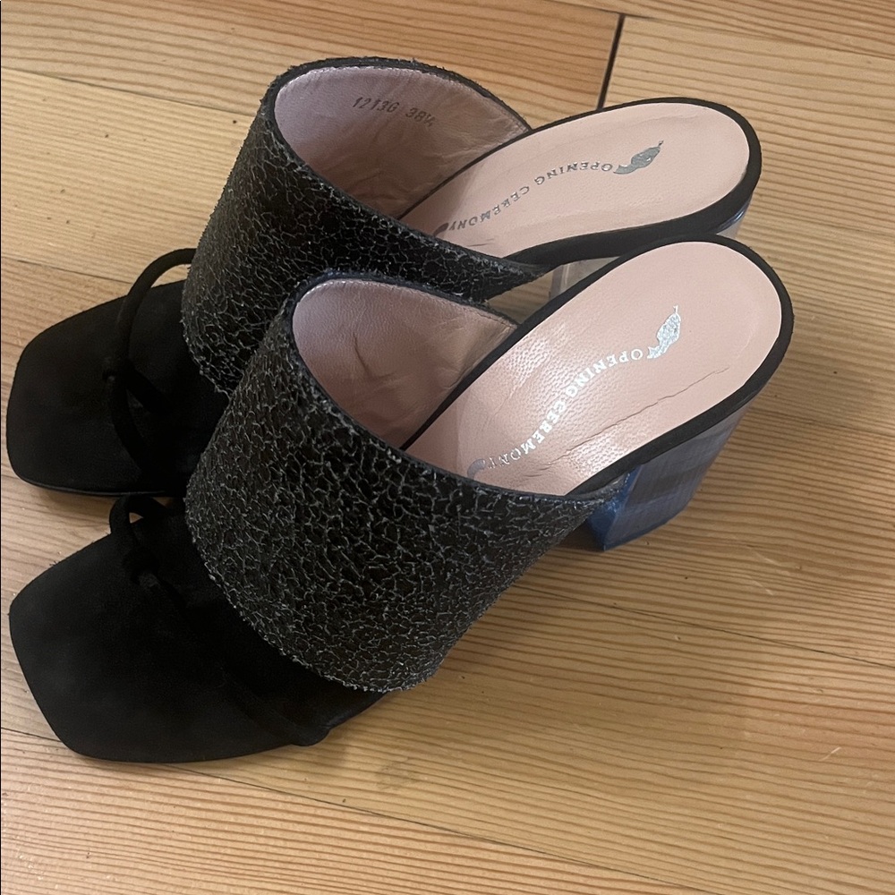Opening Ceremony Black and Silver Textured sandals with lucite heels - Picture 7 of 7